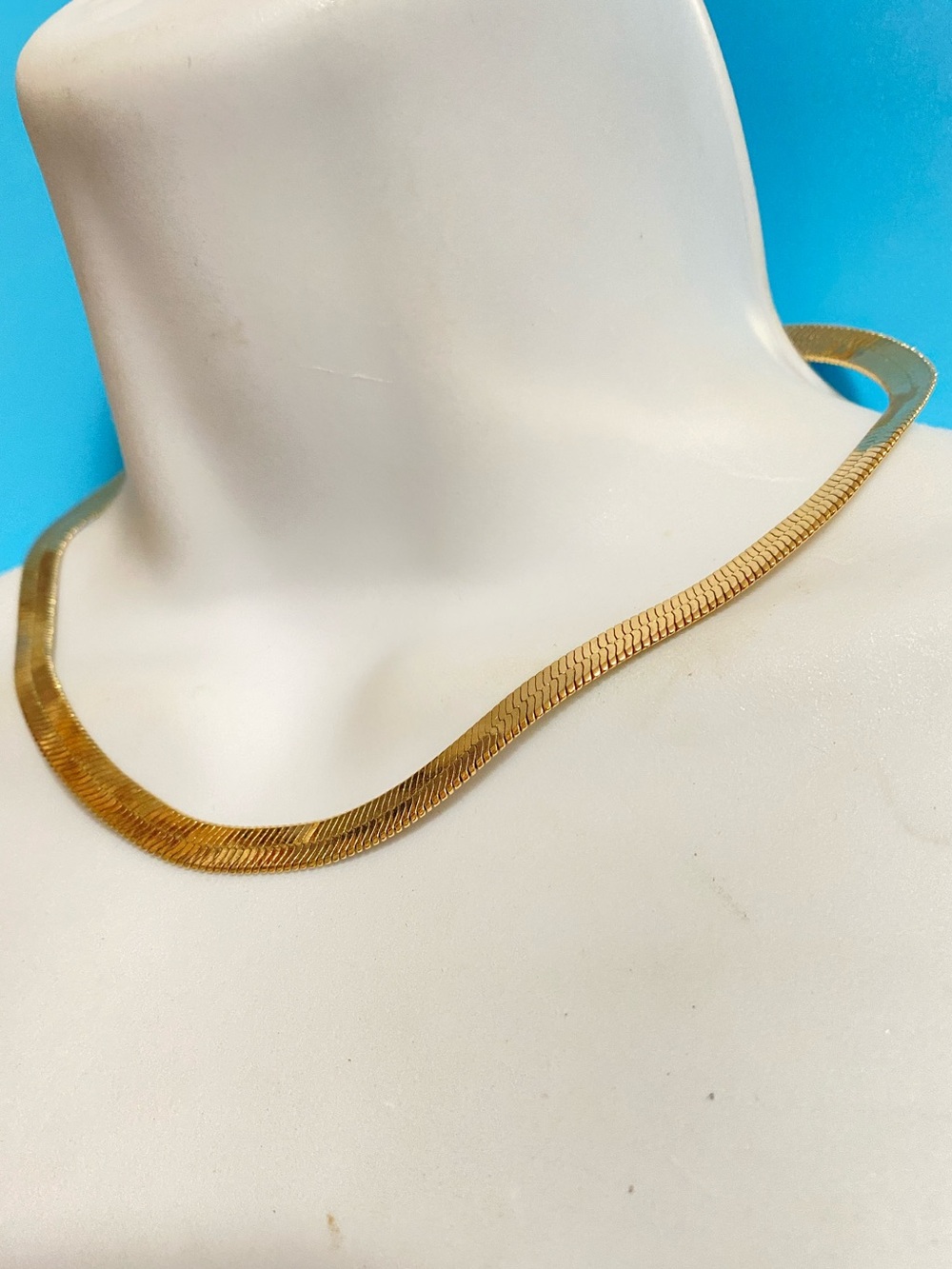 Jane Marie Gold Tone Flat Herringbone Chain Necklace